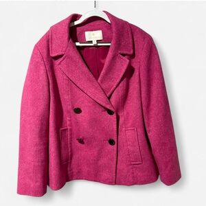 Etcetera Pink Wool-Blend Peacoat with Notched Lapel